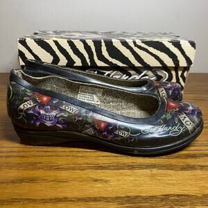 Vintage Y2K Ed Hardy Womens 5 Slicker Shoes Rubber Ballet Flats Tattoo Skull